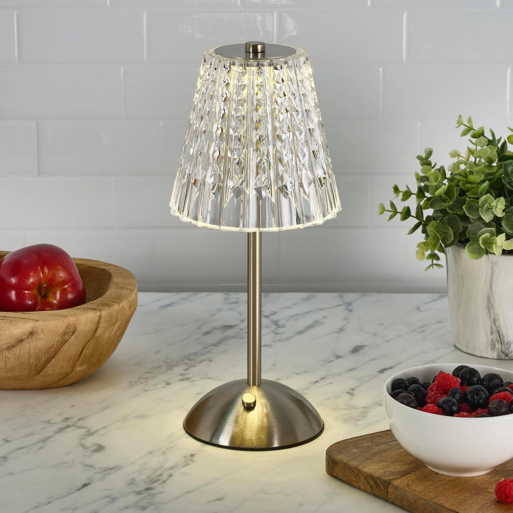 Elements 11.8-Inch Silver Rechargeable LED Table Lamp - Touch Control with 3 Light Colors, Stepless Dimming, Metal Construction, 1200mAh Battery, USB-C Charging