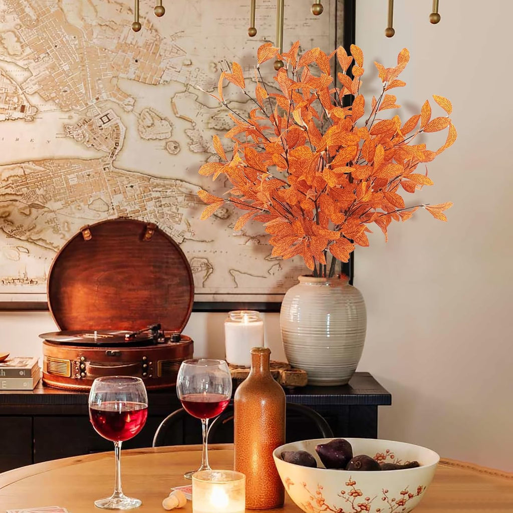 Uieke 18 Pcs Artificial Fall Eucalyptus Stems with Fall Leaves, Orange