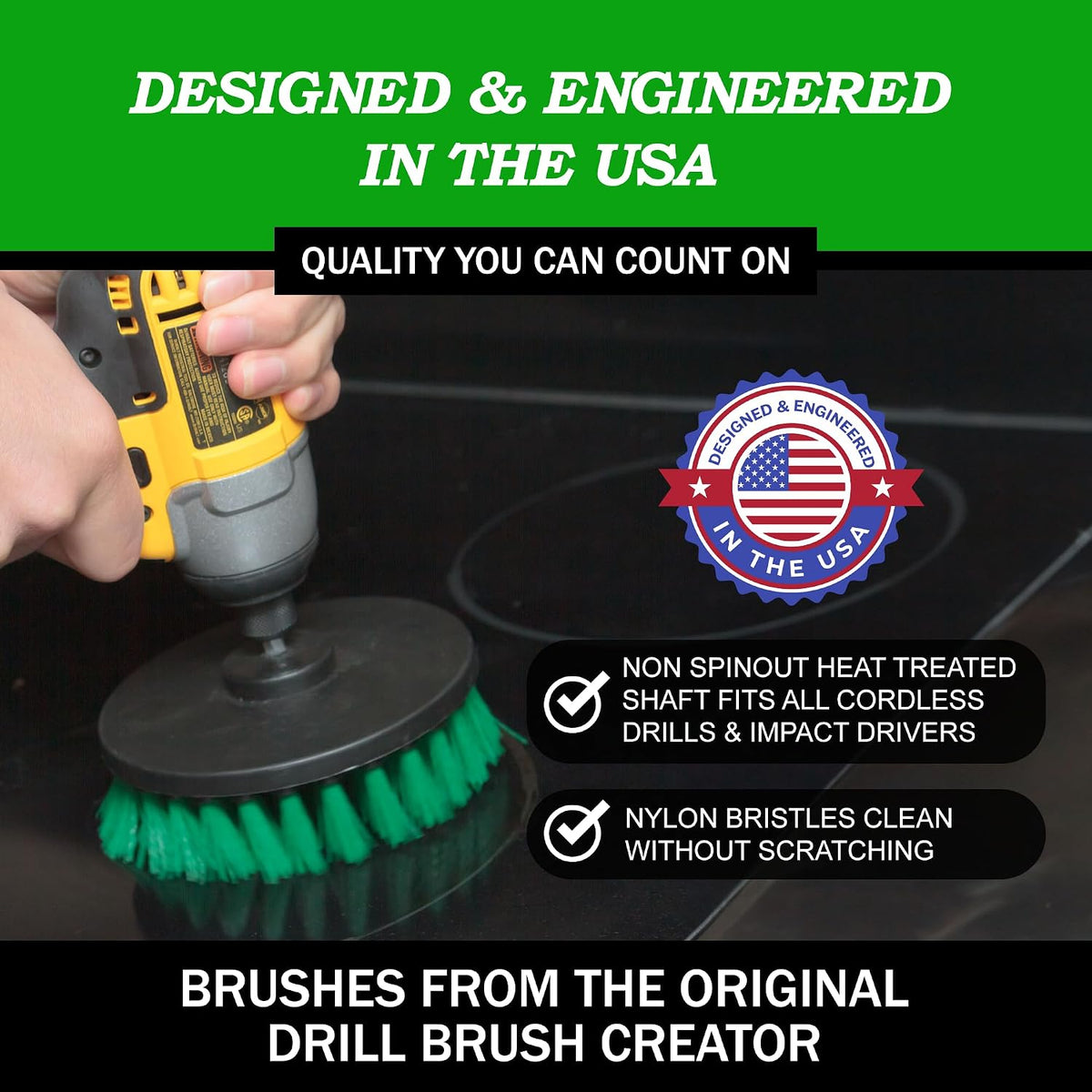 Drillbrush Green Kitchen Drill Brush Set for Oven, Air Fryer & Cabinets