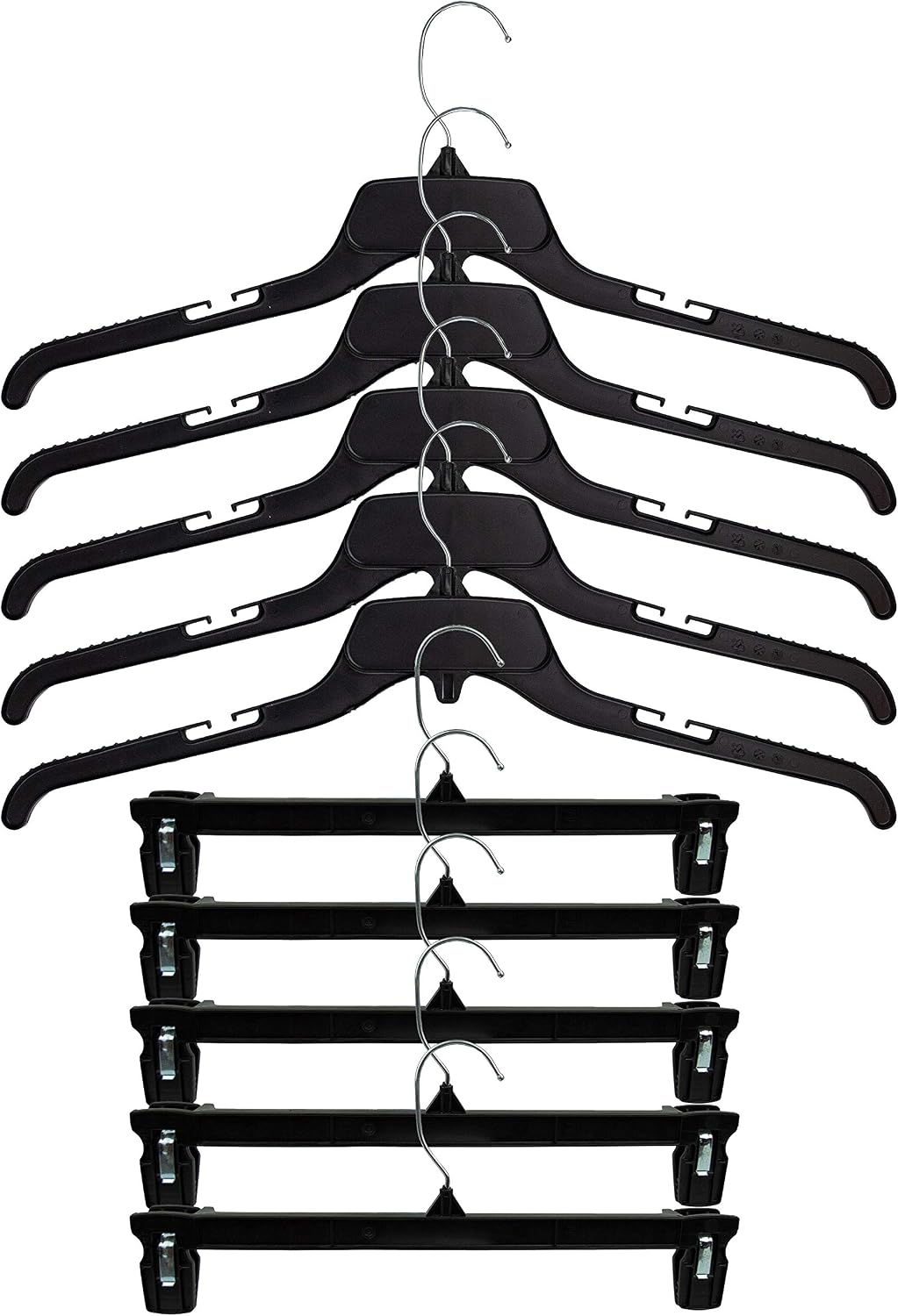 HangOn Shirt & Pants Hangers Combo Set Recycled Plastic, Black, 19 Inch & 14 Inch, 15 Each 30 Total