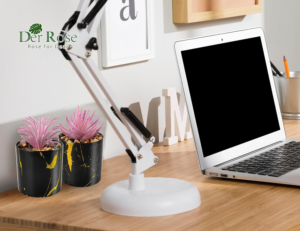 Der Rose 3 Pack Mini Fake Plants in Black Pots for Office Desk Accessorise