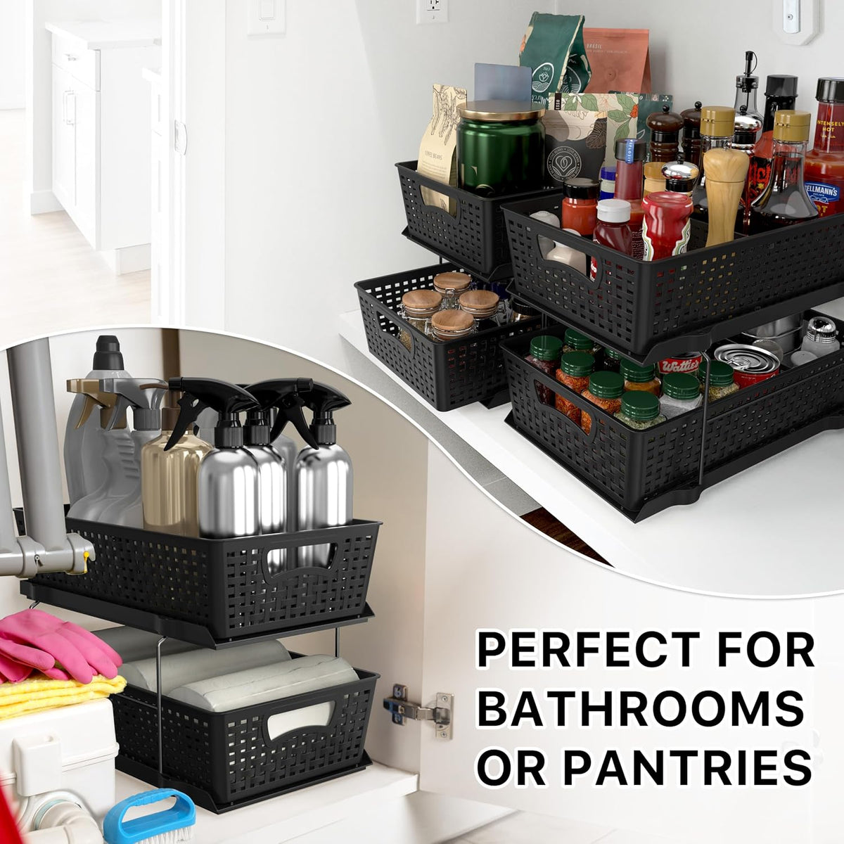 Simple Houseware 2 Tier Pull-Out Sliding Drawer Under Sink Storage, Black