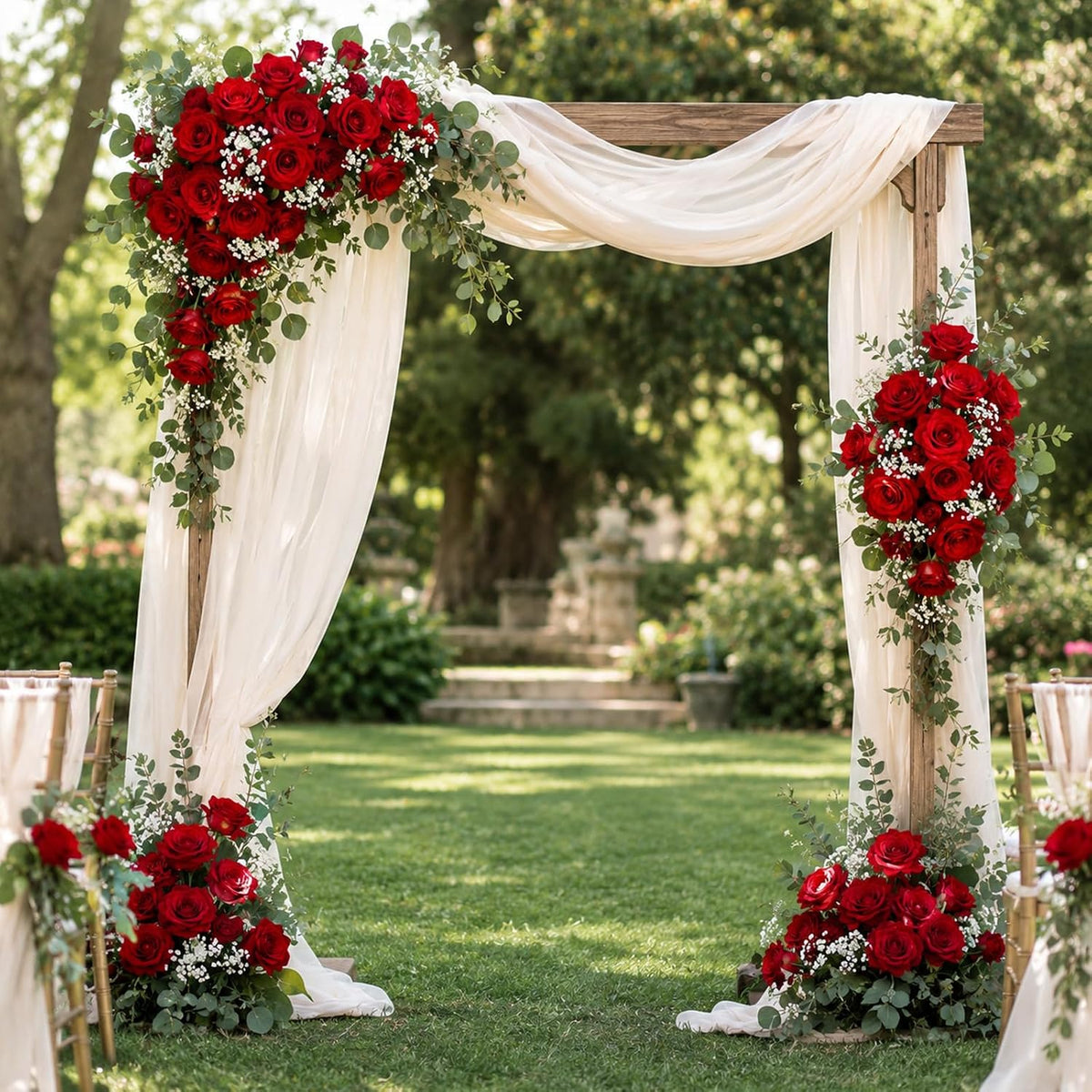 Waipfaru 50 Pcs Red Roses with Baby Breath