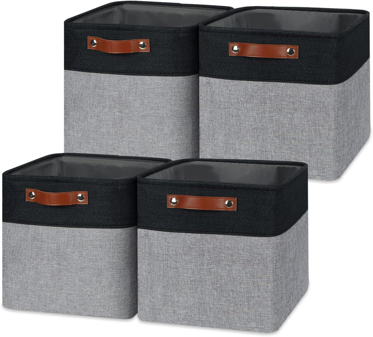 Temary Storage Baskets Fabric Storage Cubes 4 Pack Basket for Organizing, Collapsible Cloth Baskets with Handles for Shelves, Closet (Black&Gray)