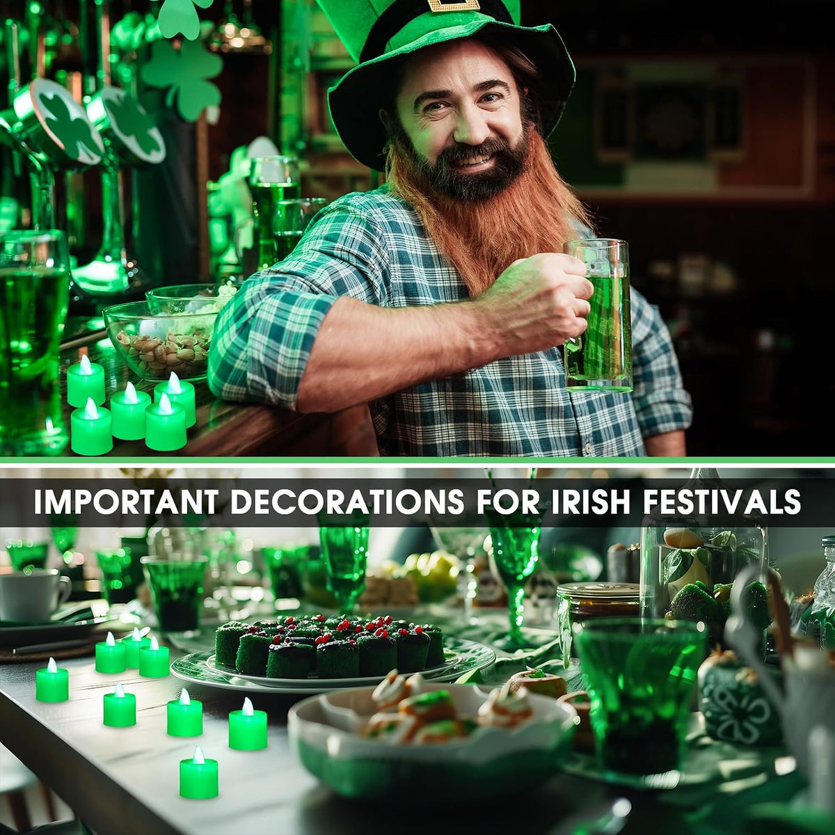 Coume 72 Pack Flameless Tea Light Candle Bulk, Green