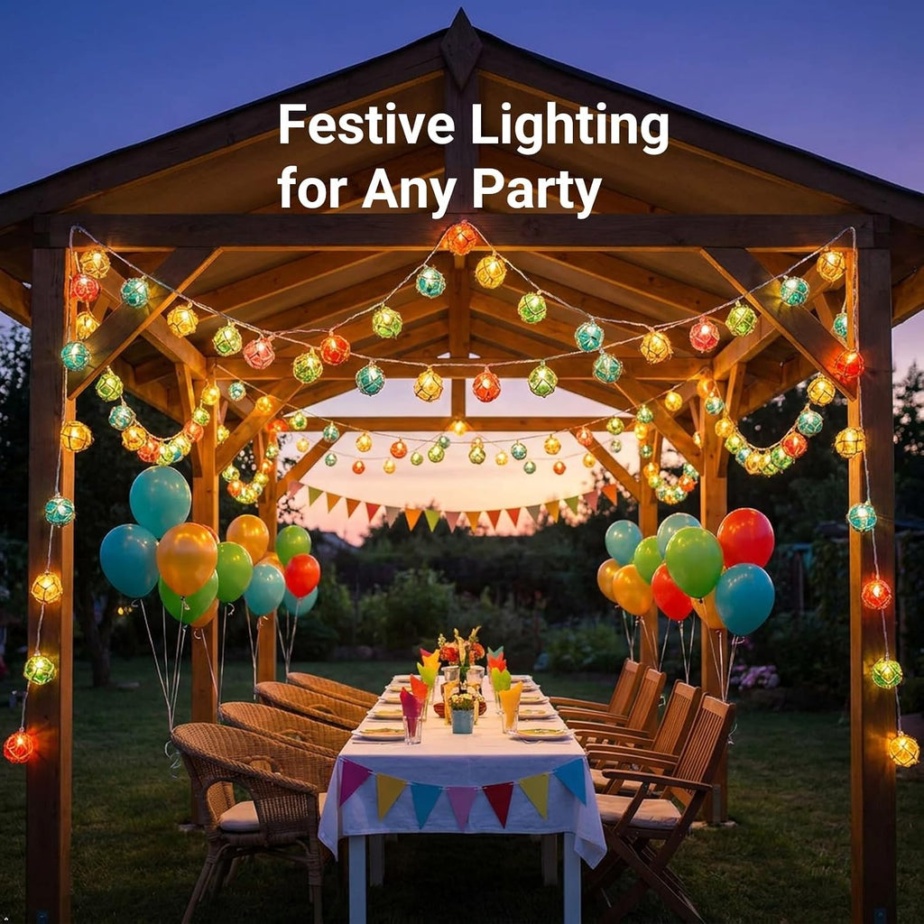 Brillarlights Tiki Lights Nautical Fishing Float Buoy String Lights, 9.8FT 10 Multicolor Mini Lantern Buoy Lights Plug in, UL Listed Connectable for Tiki Bar, Beach, Patio, Deck Decor