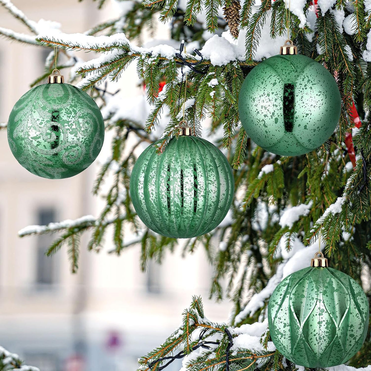 Arrowbash 4 Pcs 6'' Light Green Mercury Big Christmas Ball Ornaments Set