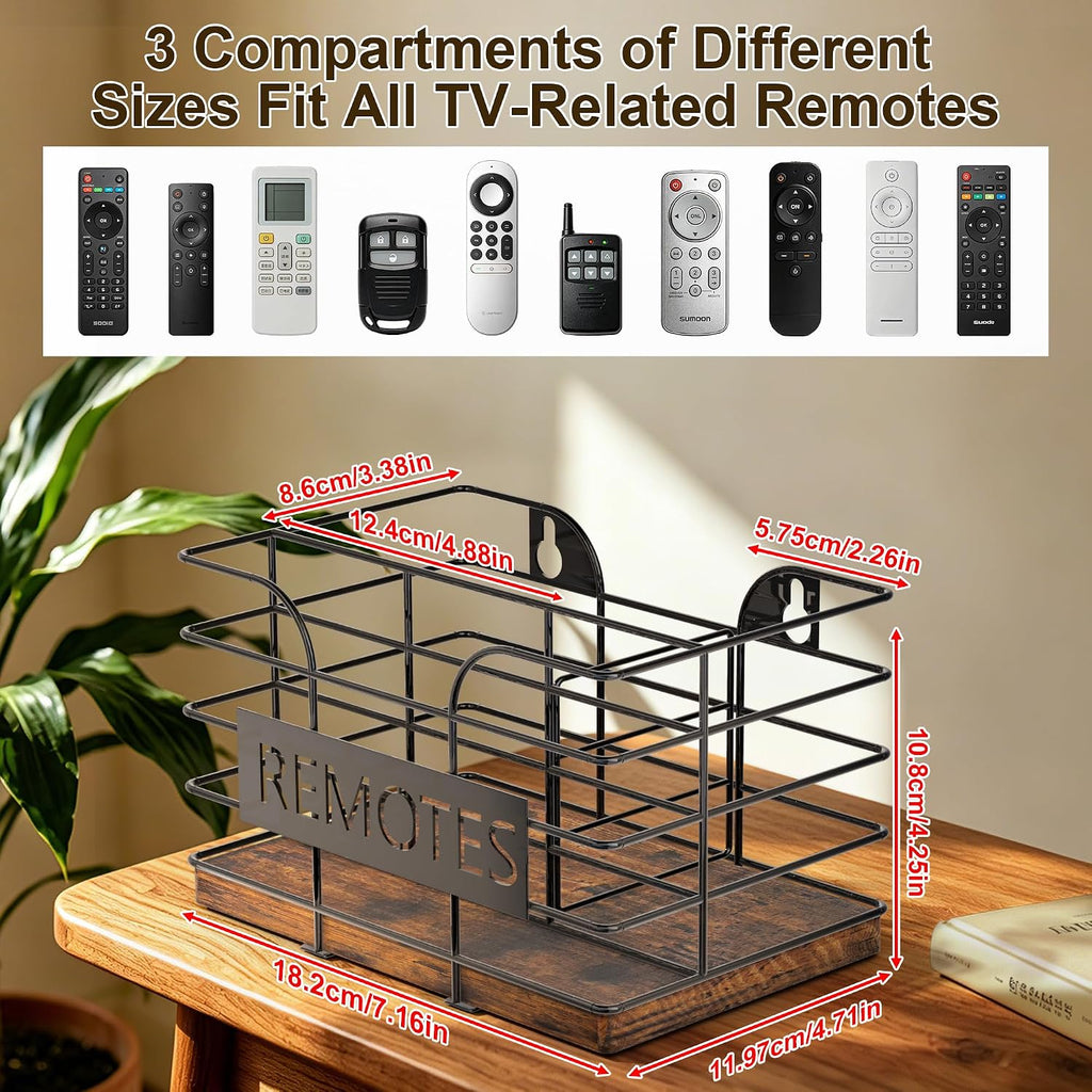 Invech Remote Control Holder Wall Mount, TV Remote Holder for Table, 3 Slot Remote Caddy Organizer with Hook for Living Room Bedroom Office