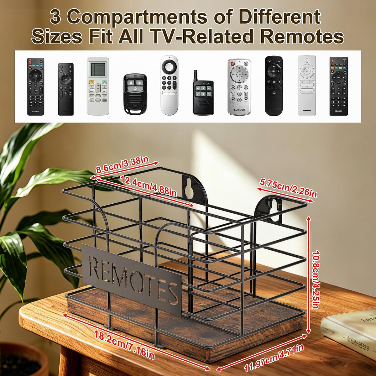 Invech Remote Control Holder Wall Mount, TV Remote Holder for Table, 3 Slot Remote Caddy Organizer with Hook for Living Room Bedroom Office
