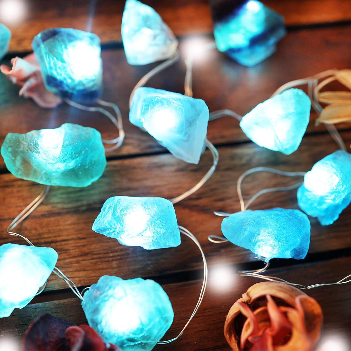 Natural Fluorite Crystal String Lights Indoor Color Change Novelty Geode Fairy Decorative Lights 9ft 20 LEDs Battery Operated or USB Plug in for Bedroom Mood Accent Christmas Decoration