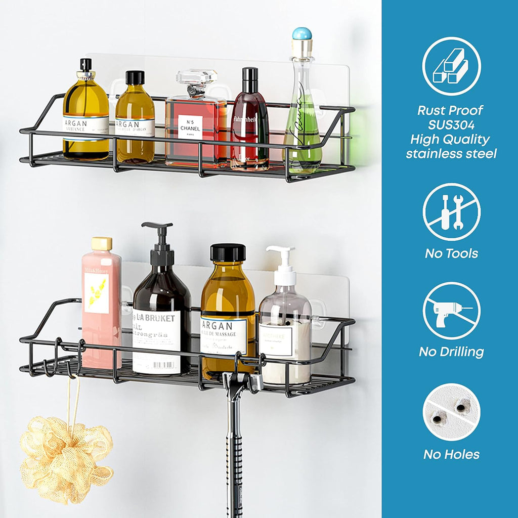 KESOL Adhesive Shower Caddy, Shower Shelf Organizer, SUS304, 2 Pack, Black