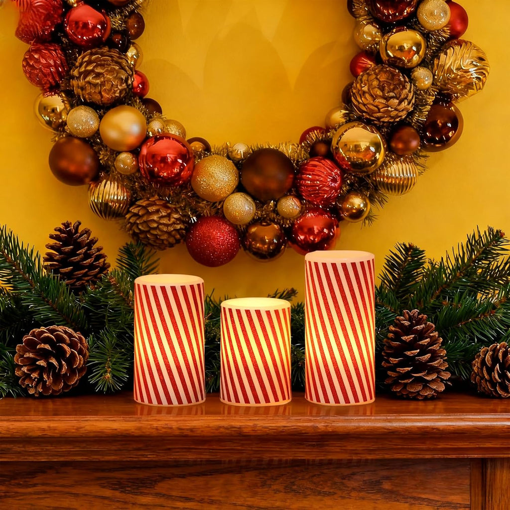Candy Cane Christmas Flameless Candles Battery Operated with Timer