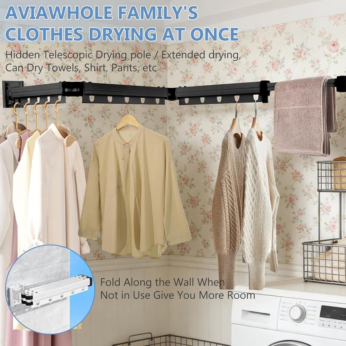 Clothes Drying Rack Wall Mounted, 3-Fold Space-Saving Drying Rack Clothing