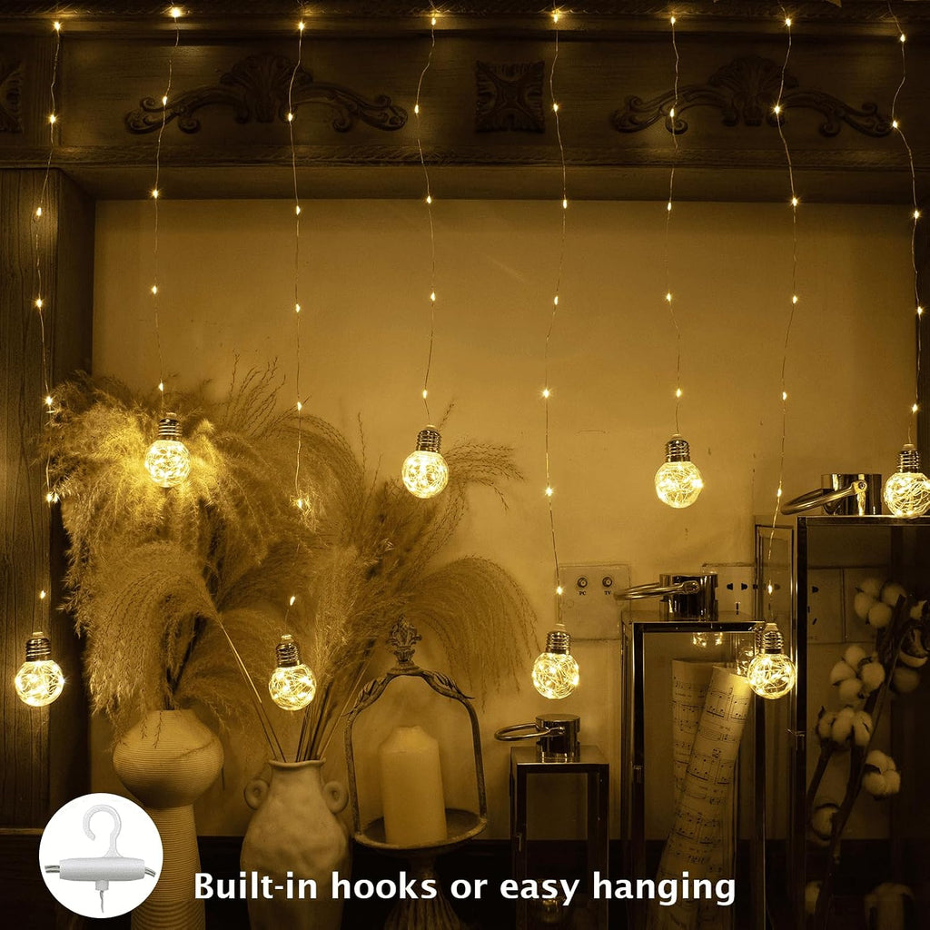Wish Ball Curtain Lights 200 LED Window Fairy Light, USB/Battery Powered Twinkle Globe Curtain String Lights for Wedding Backdrop Room Dorm Party Christmas Decor (Warm White)