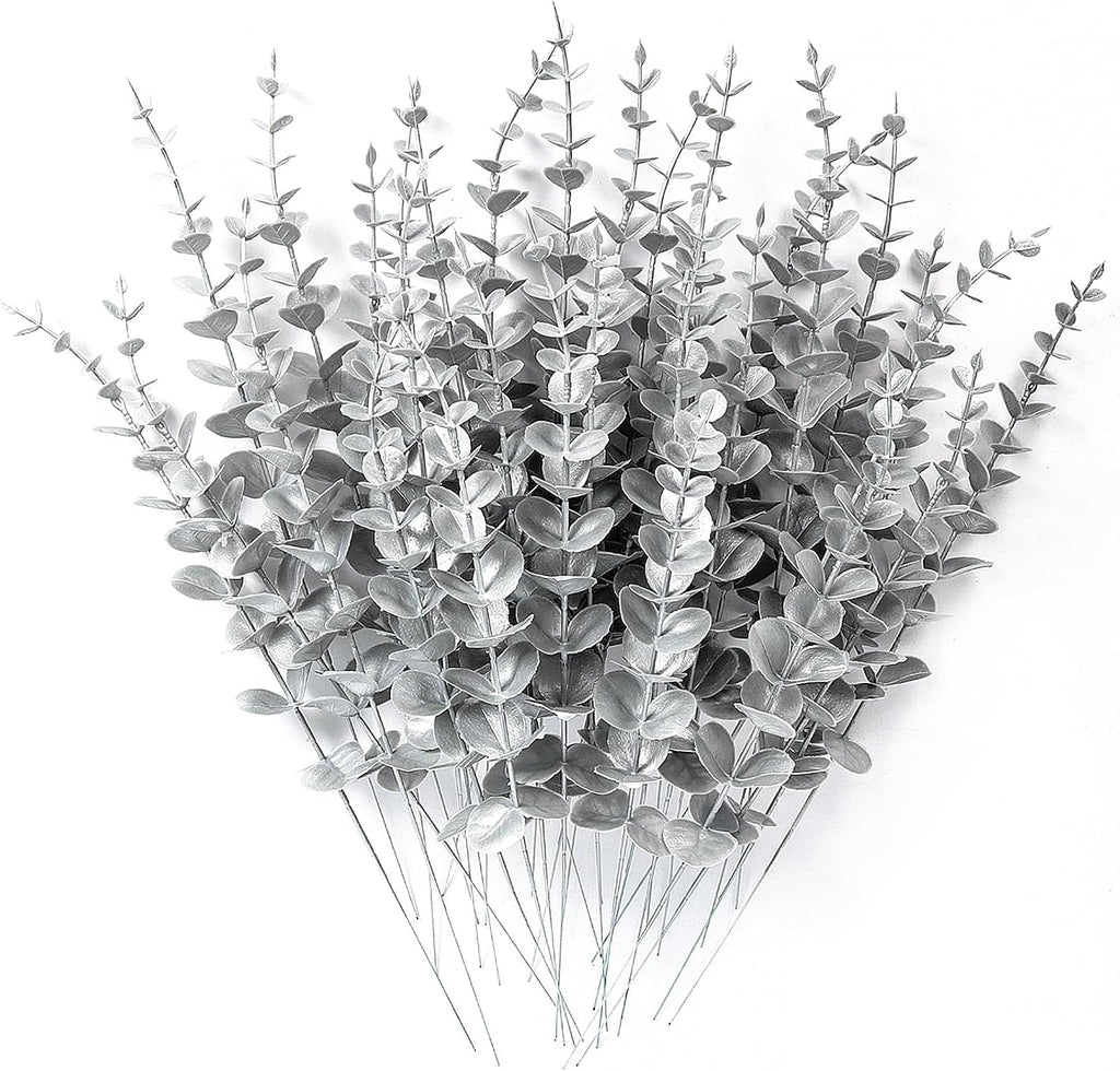 RECUTMS 36Pc Artificial Silver Eucalyptus Leave Stems 14.6in Christmas Pick