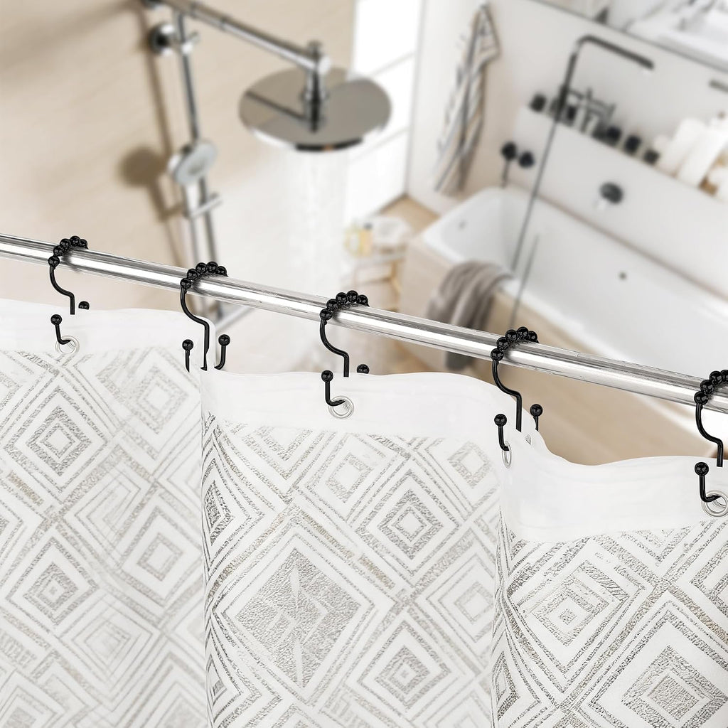 Resze 12 Pcs Shower Curtain Hooks, Metal Double Shower Curtain Rings,Black