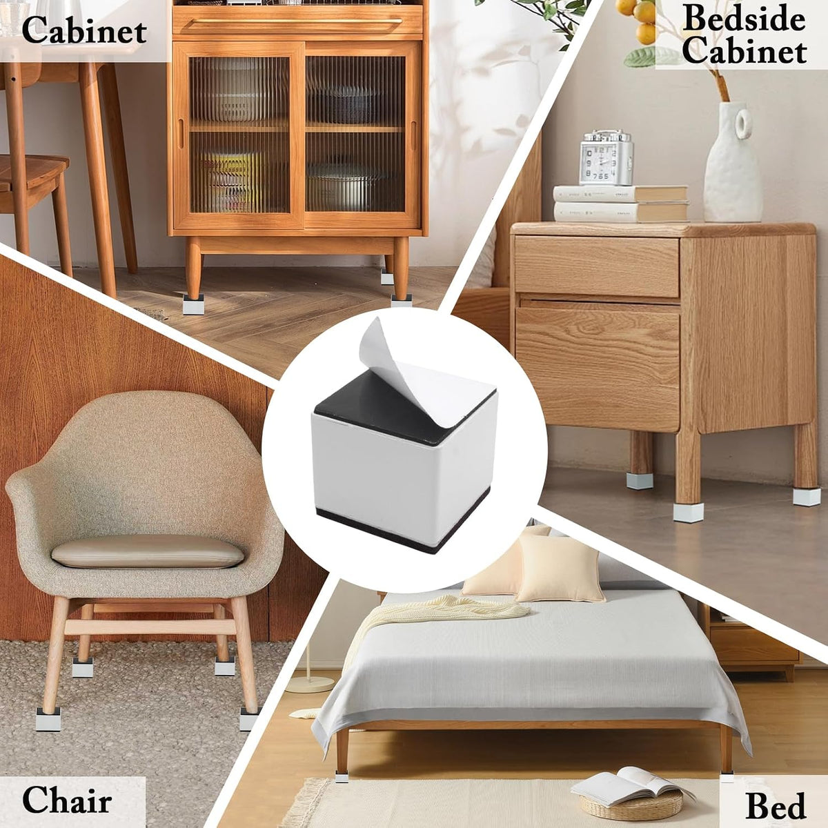 Self-Adhesive Furniture Risers 4Pcs, Square Adds 2" Height, White