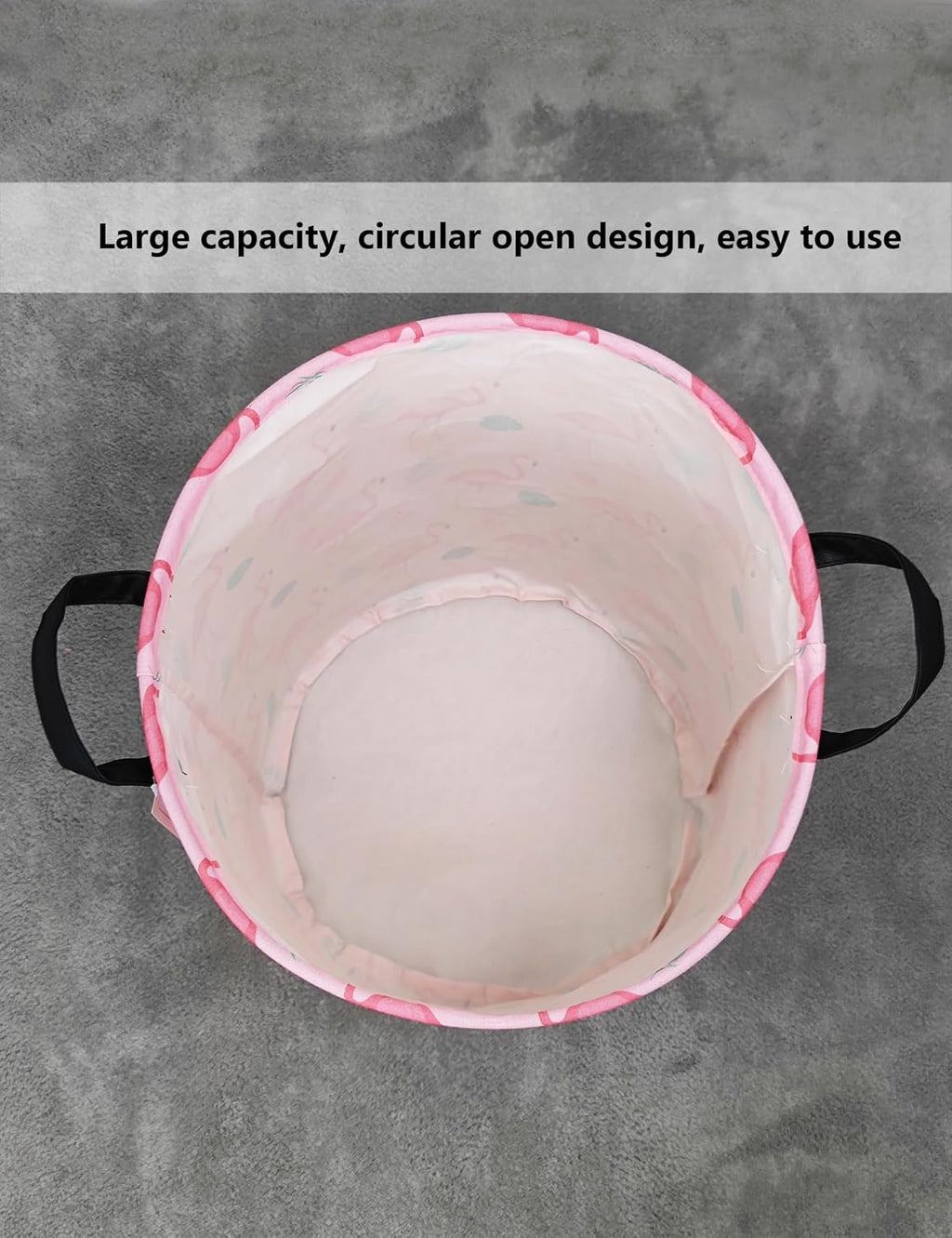 Foldable Waterproof Round Fabric Laundry Basket Home, Pink Flamingo