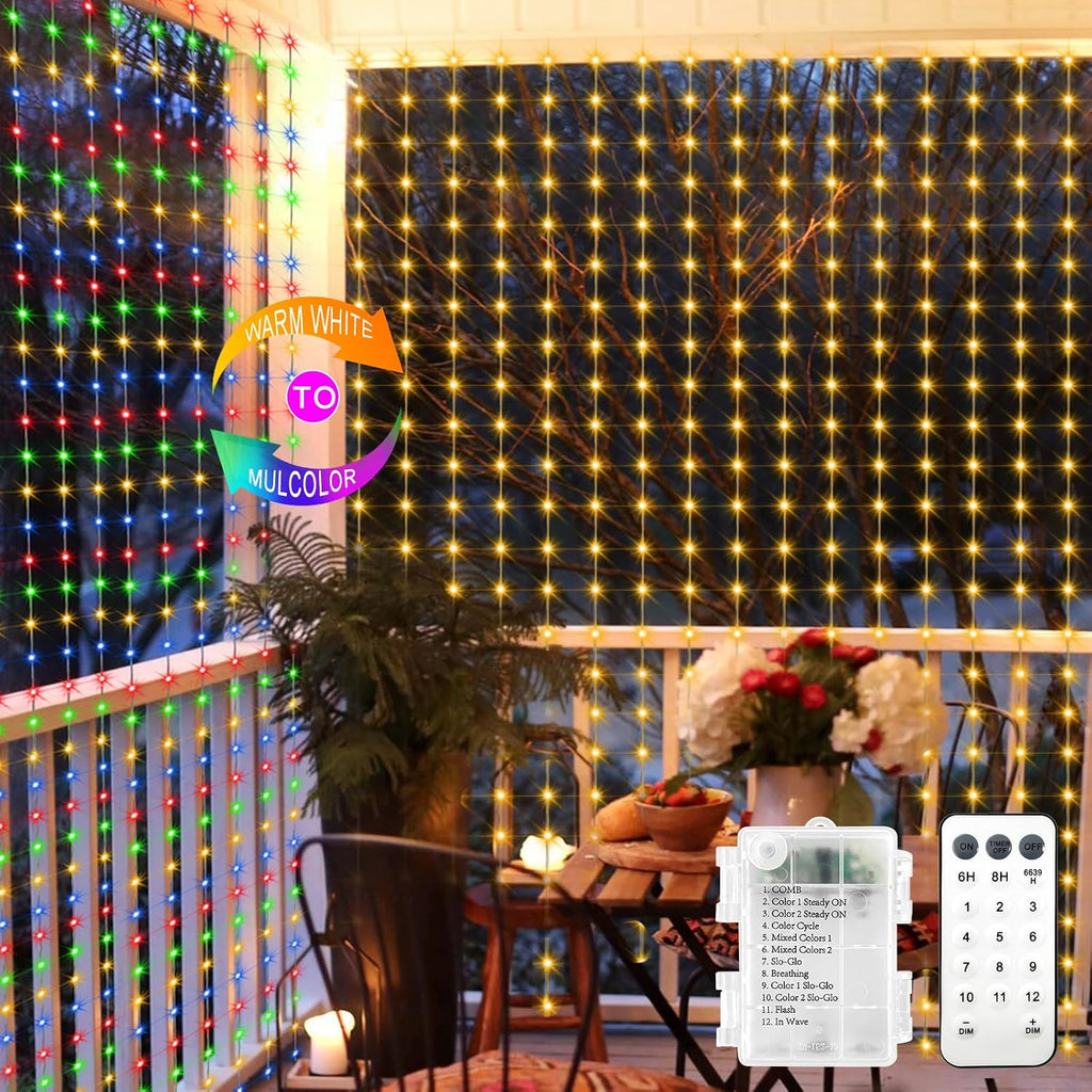 Curtain Lights Battery Operated 6.6 x 6.6Ft Warm White & Multicolor