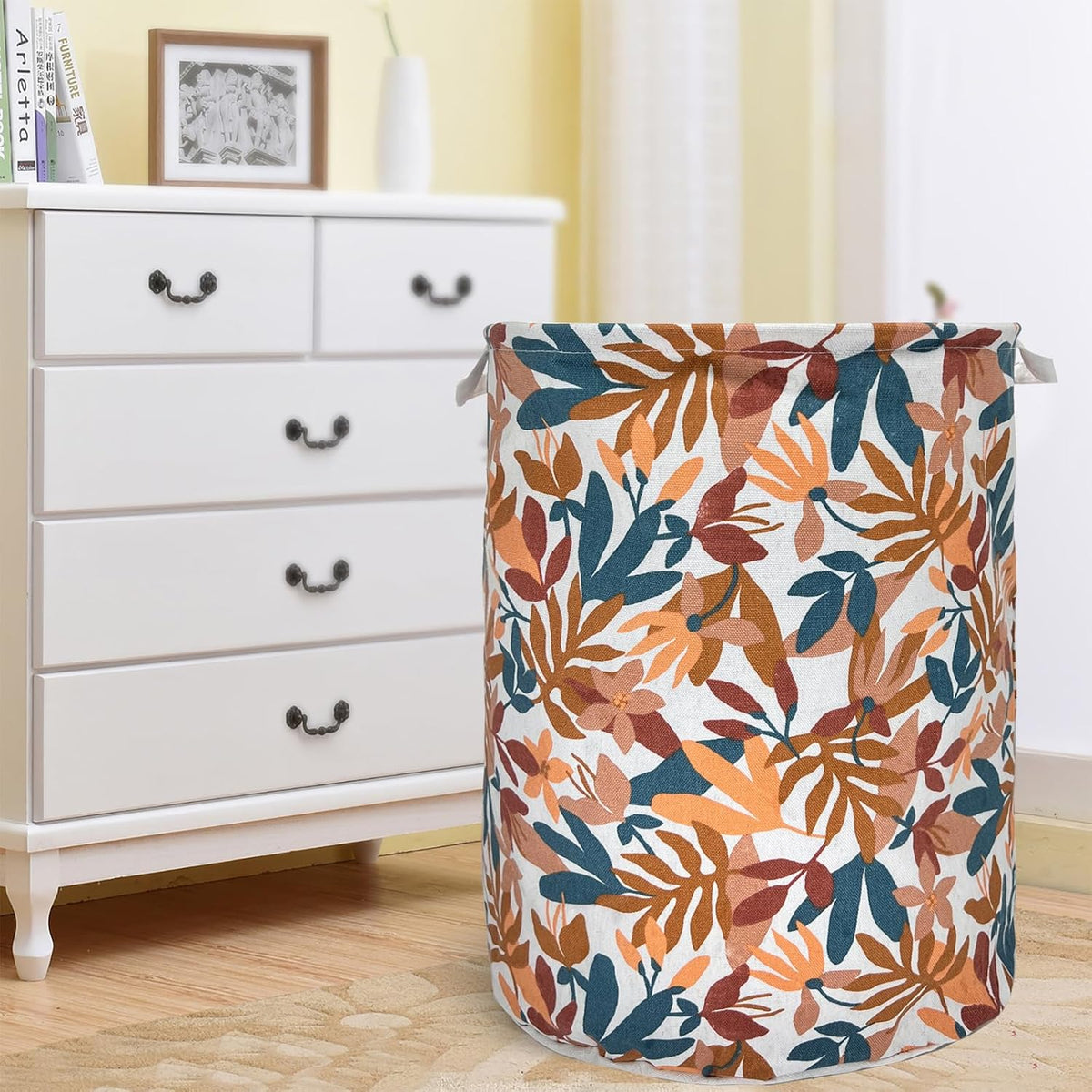 Merdes 19.7’’ Waterproof Foldable Laundry Hamper, Dirty Clothes Laundry Basket, Linen Bin Storage Organizer for Toy Collection (Plant Yellow)