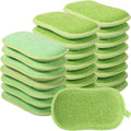 24 Pcs Reusable Scrub Sponges, Microfiber Washing Dish Scrubber, Green
