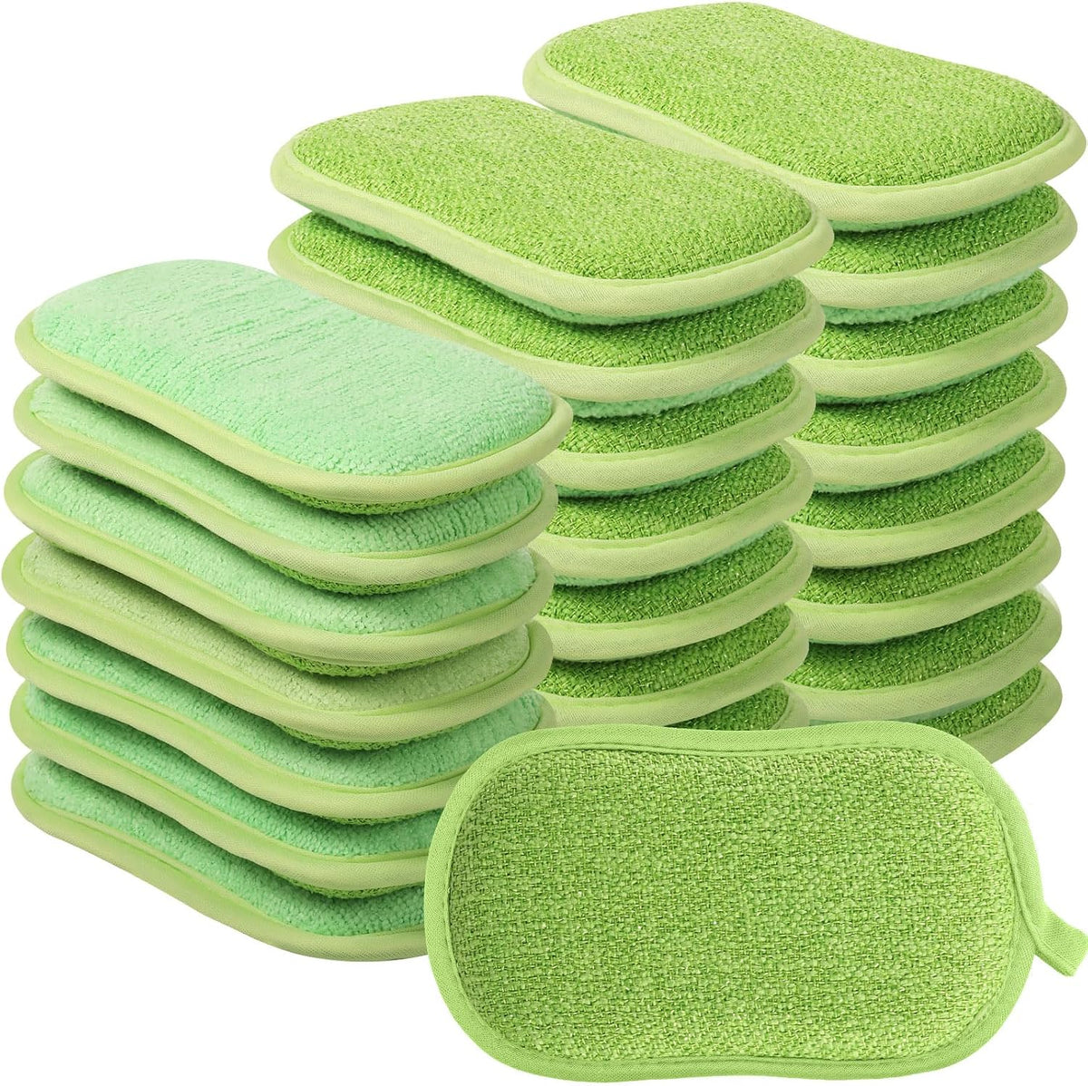 24 Pcs Reusable Scrub Sponges, Microfiber Washing Dish Scrubber, Green
