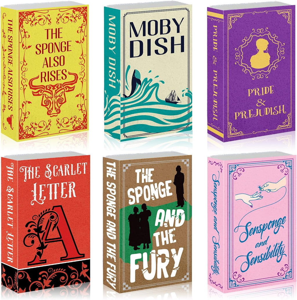6 Pack Funny Kitchen Sponges Book-Shaped Non-Scratch Scrub