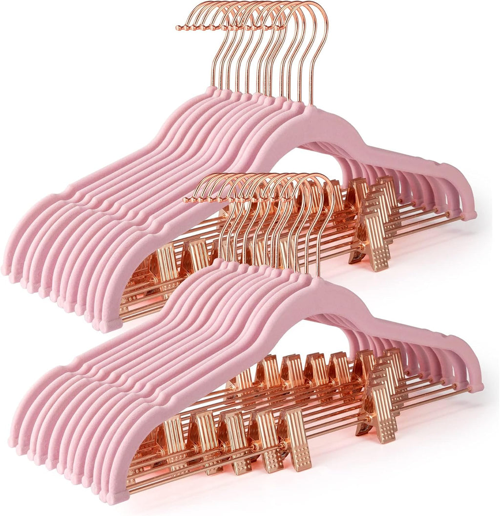 HOUSE DAY Pants Hangers with Clips 24 Pack, with Rose Gold Hook and Clips