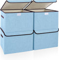 Bagnizer Foldable Storage Bins with Lids, Decorative Storage Baskets, Large Storage Boxes for Home, Office, Bedroom, Closet, Blue, Medium, 4 Pack 14.6 x 9.5 x 9.5”