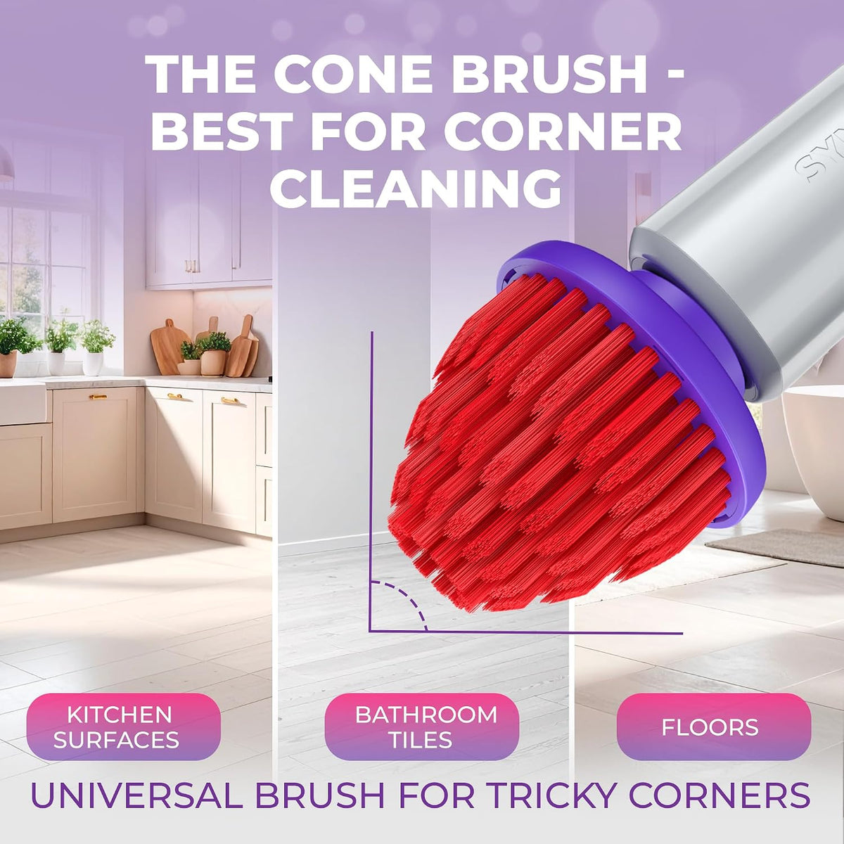 Synoshi PRO Electric Spin Scrubber with Long Handle & Cone Brush Heads