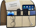 Remote Holder for Recliner Armchair & Couch, Non Slip Sofa Armrest Organizer Caddy with 6 Pockets Thick Linen Fabric Storage for Tablet, Phone, iPad, Magazine, 19x35 Inches, Natural