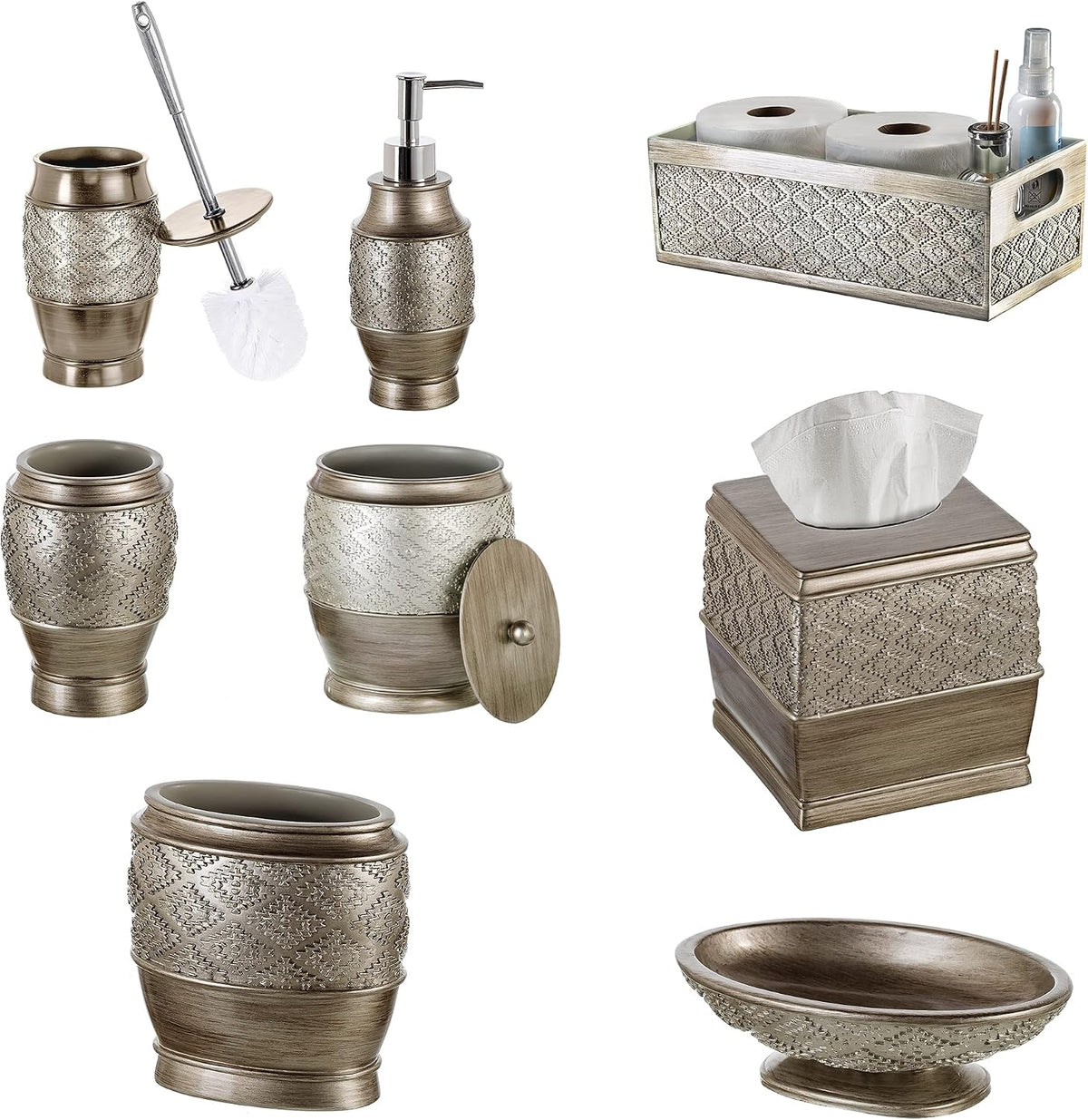 Creative Scents Dublin Silver 6 Piece Resin Bathroom Accessories Set