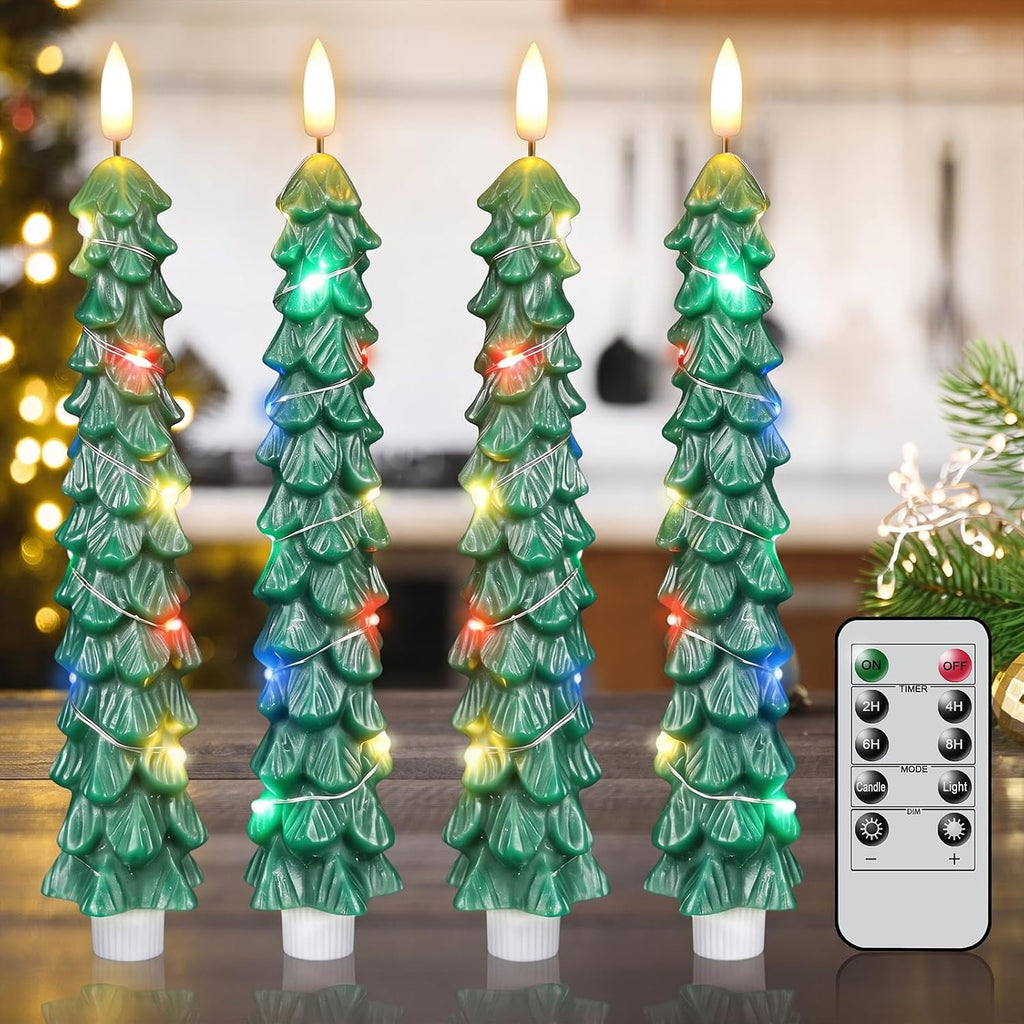 Christmas Tree Candles, Flameless Taper Candles with Color Lights
