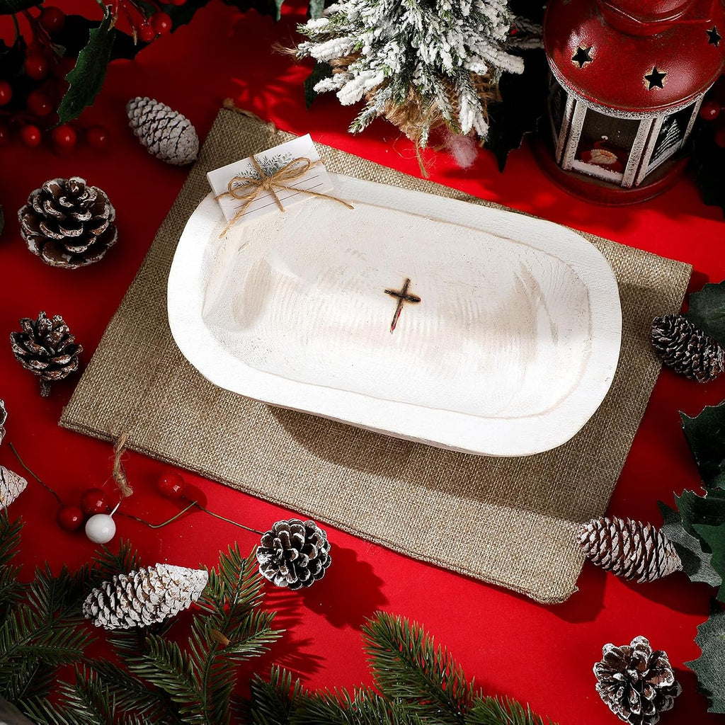Eaasty 4 Sets Prayer Wooden Bowl with Cross, 10 Blessing Cards, White