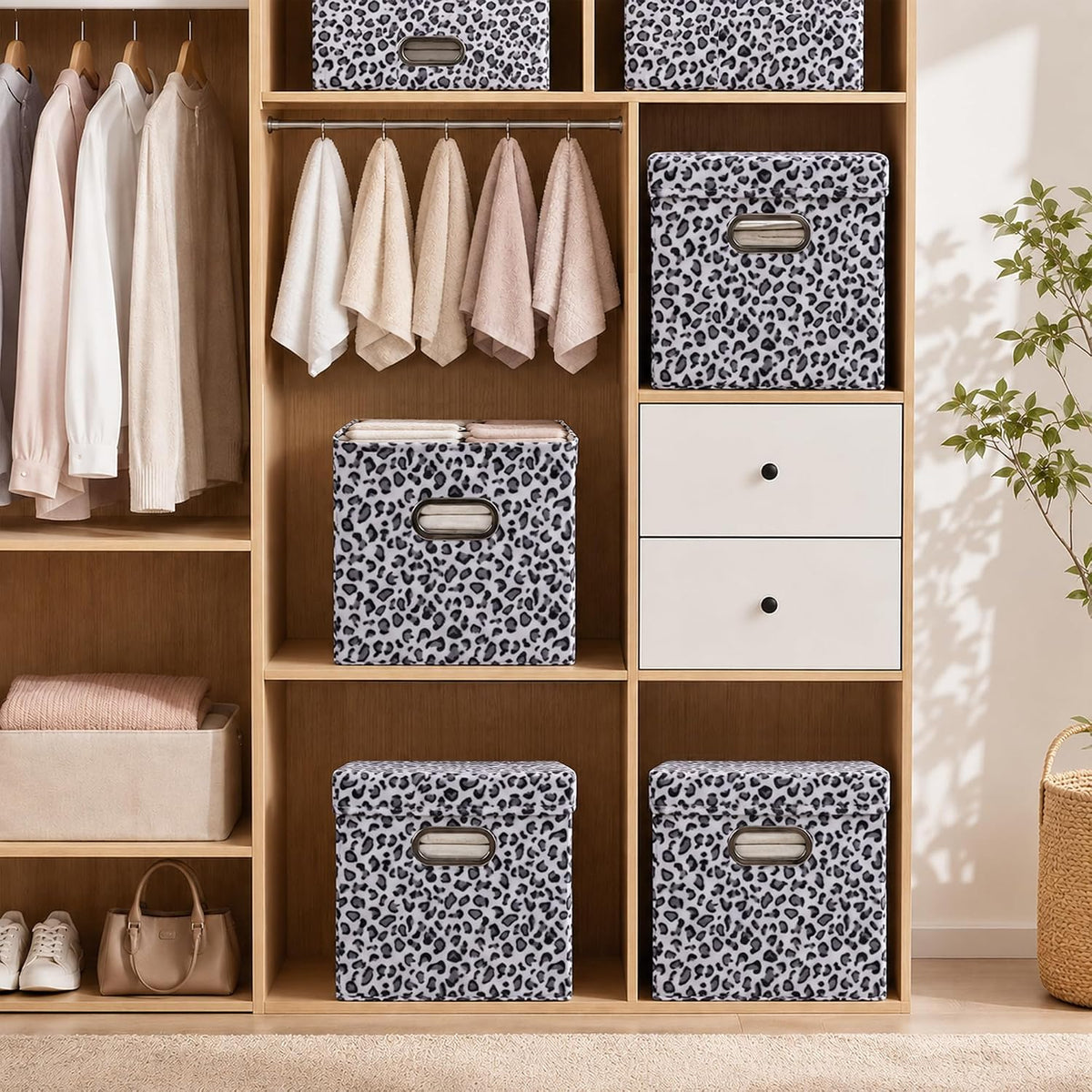 ANMINY Leopard Cheetah Print Storage Cubes Bins with Lids, 11Inch 8PCS