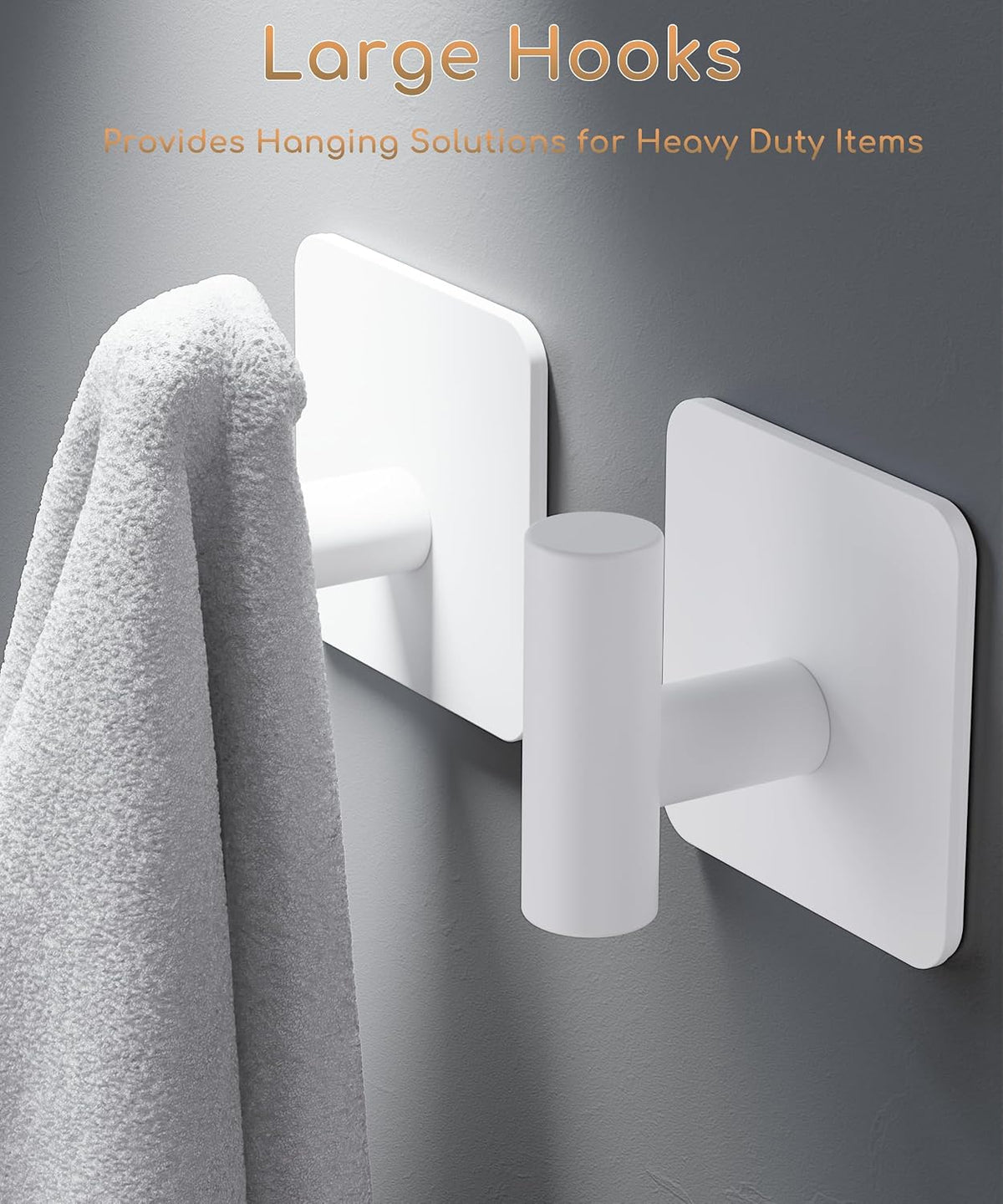 Aikzik 4 Pack Large Heavy Duty Wall Hooks - 26lb Max, Stainless Steel Adhesive Towel Hook, Shower Hooks for Hanging Towel, Coat, Robe, Wall Hook for Use in Bathroom, Kitchen and Door, White