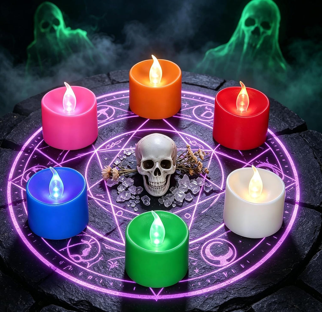 12 Pack Flickering LED Tea Lights, Last 100H+, Multi-Color Light for Décor