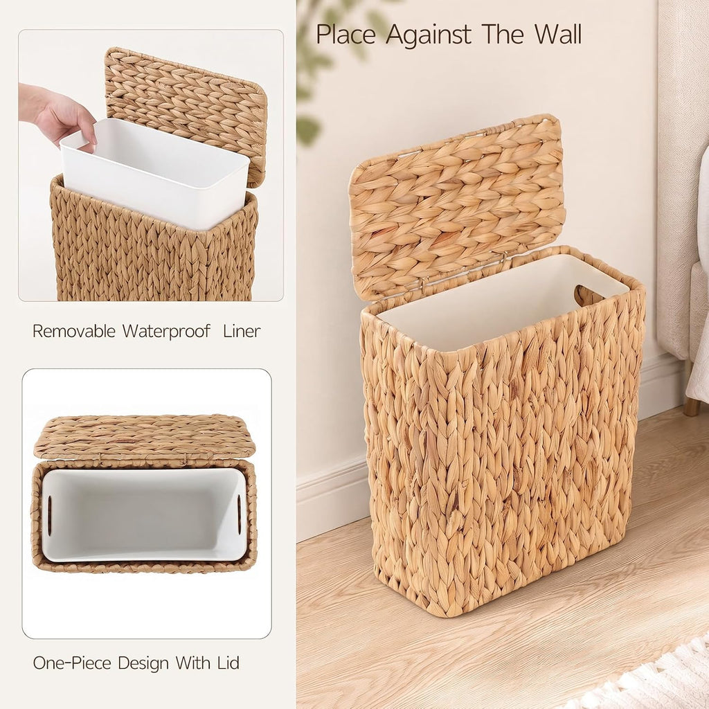 Endymion 3 Gallon Wicker Trash can,Small Bathroom Trash Can with Lid