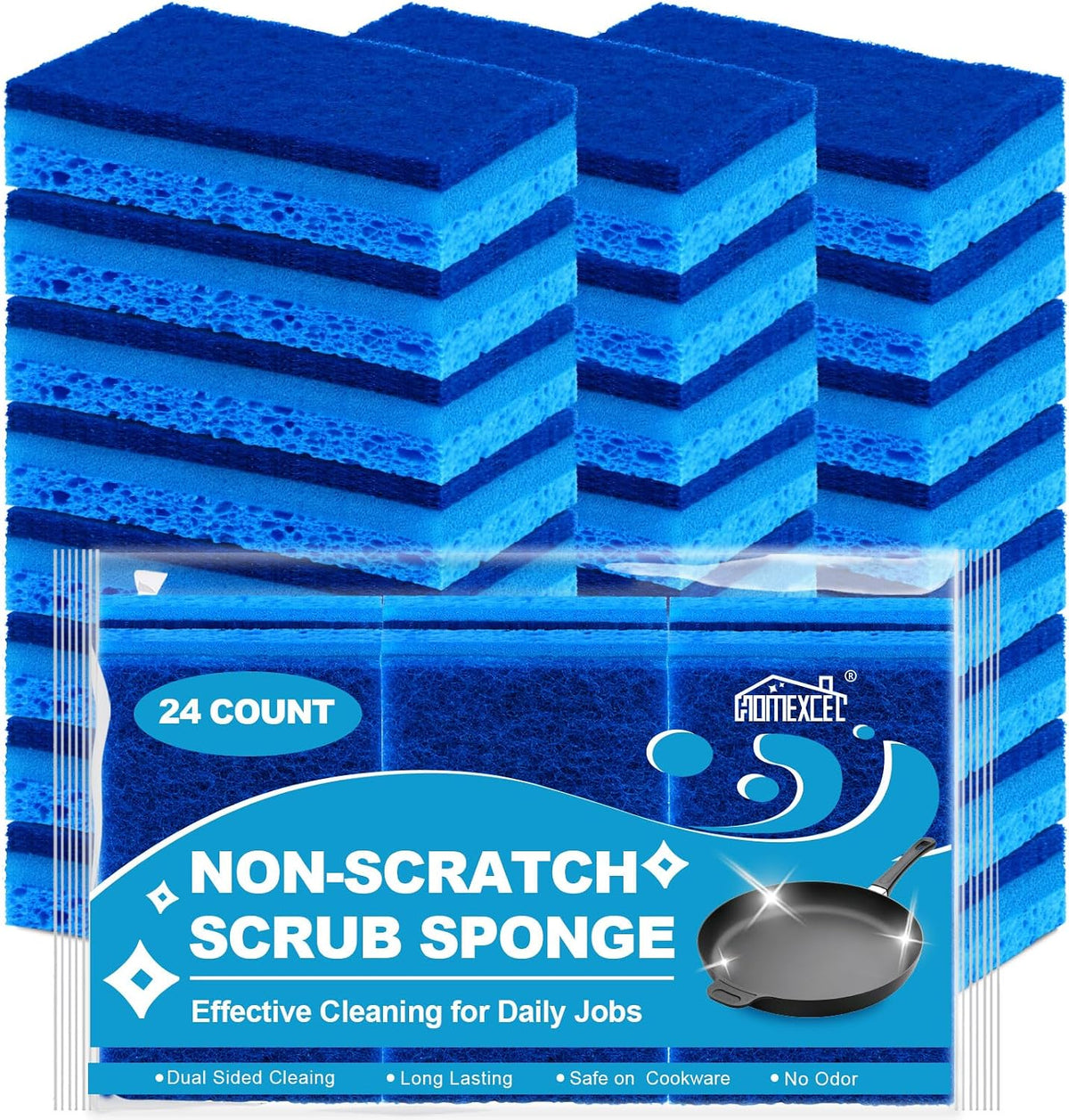 HOMEXCEL Sponges Kitchen 24 Pcs, Non-Scratch Sponge for Cleaning Dishes