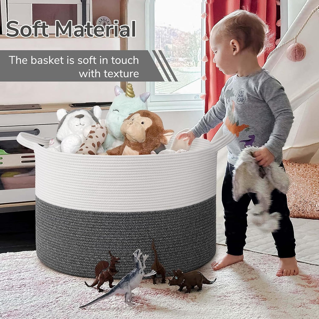 INDRESSME 115L Extra Large Woven Rope Blanket Basket Living Room