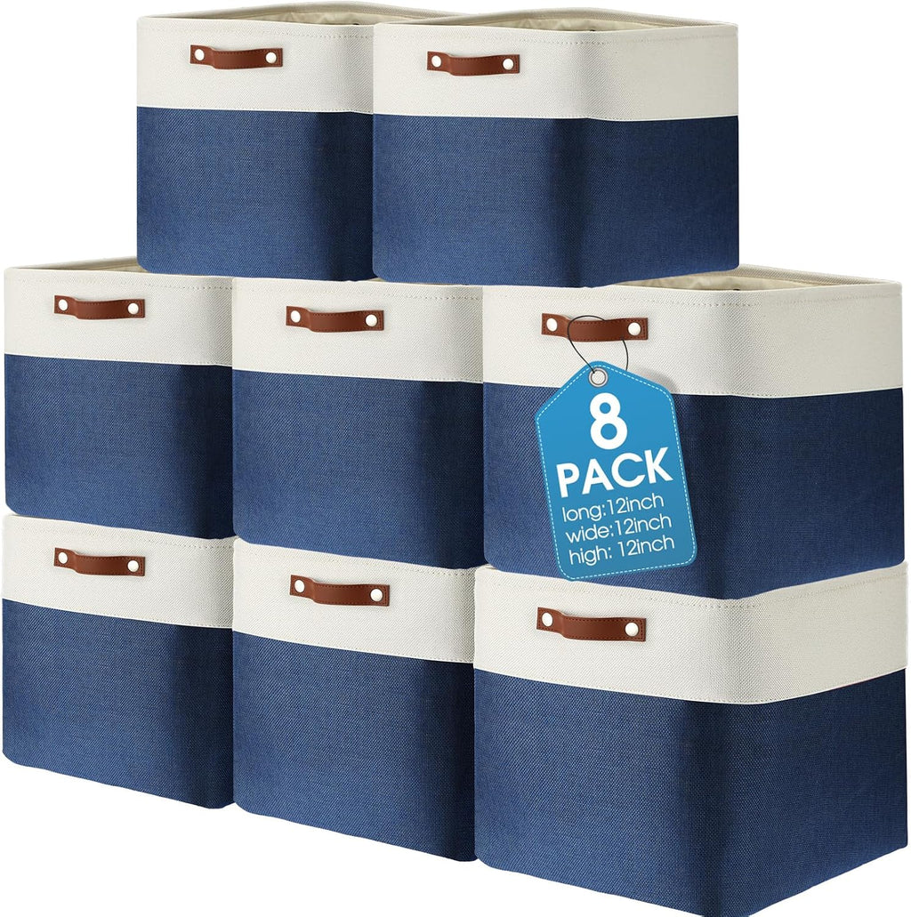 Uiifan 12 x 12 x 12 Inch 8 Pack Fabric Storage Baskets with Handles, Blue
