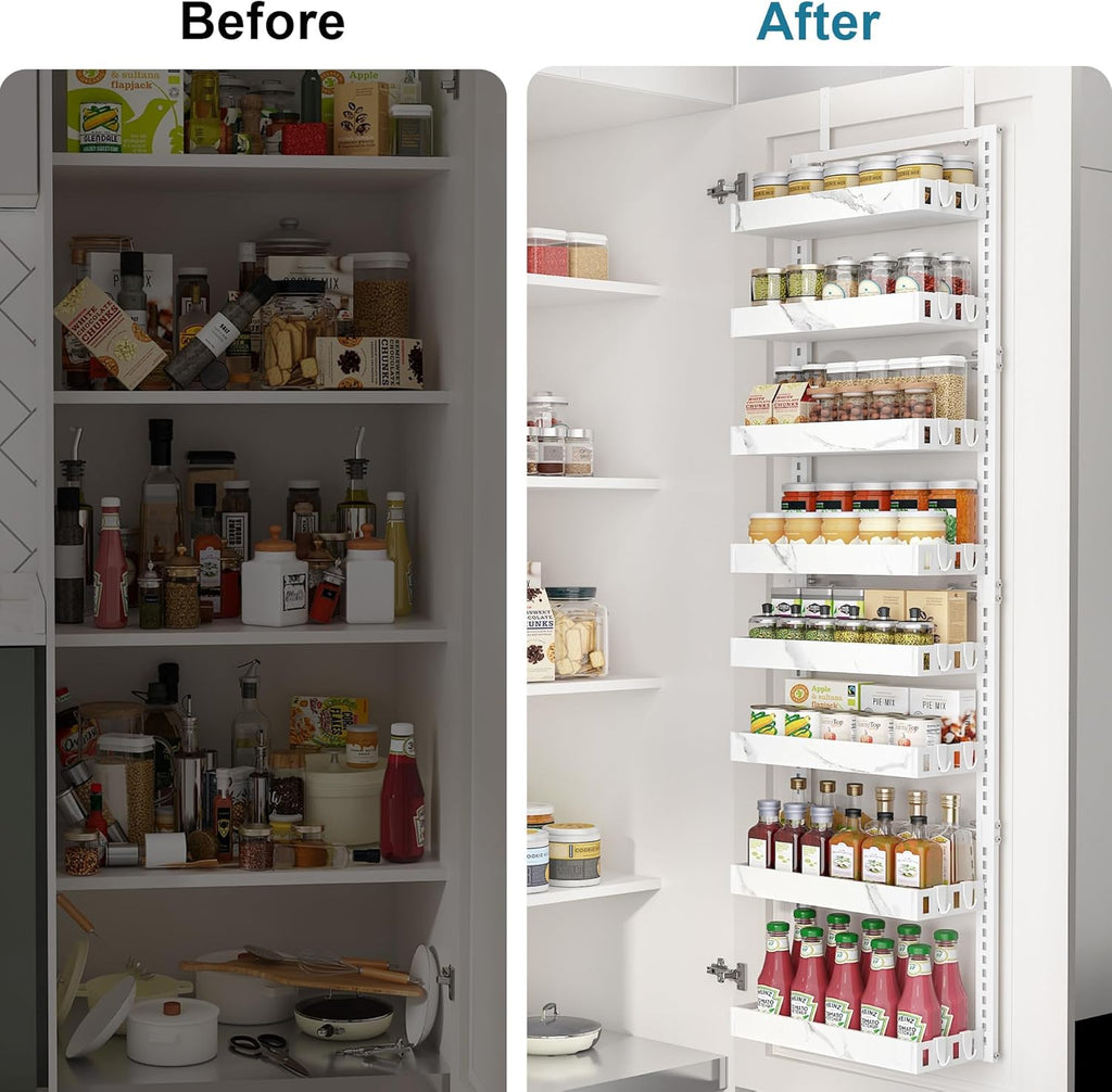 BUKFEN Over the Door Pantry Organizer, 2-IN-1 Door & Wall Mount Spice Rack