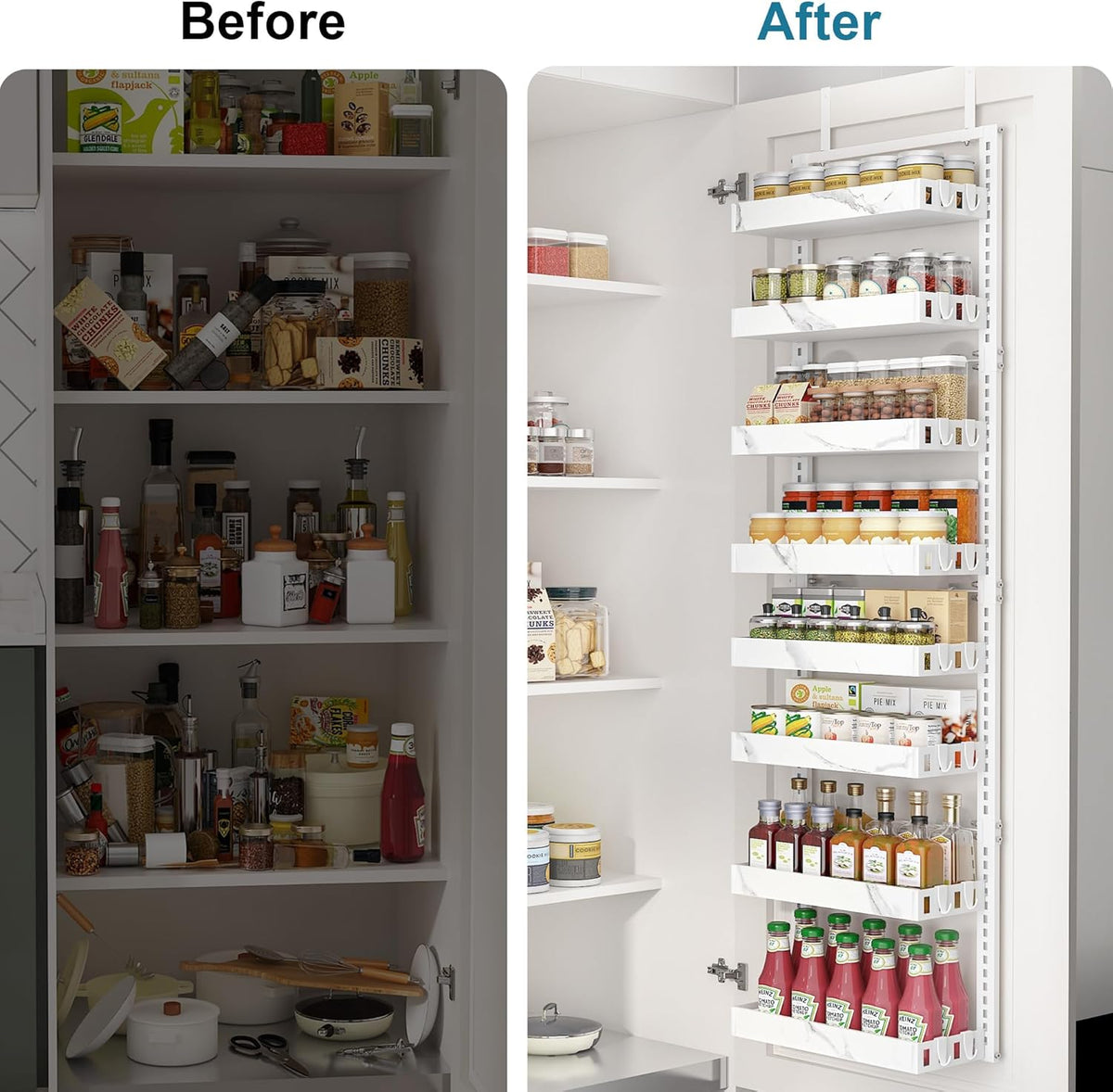 BUKFEN Over the Door Pantry Organizer, 2-IN-1 Door & Wall Mount Spice Rack