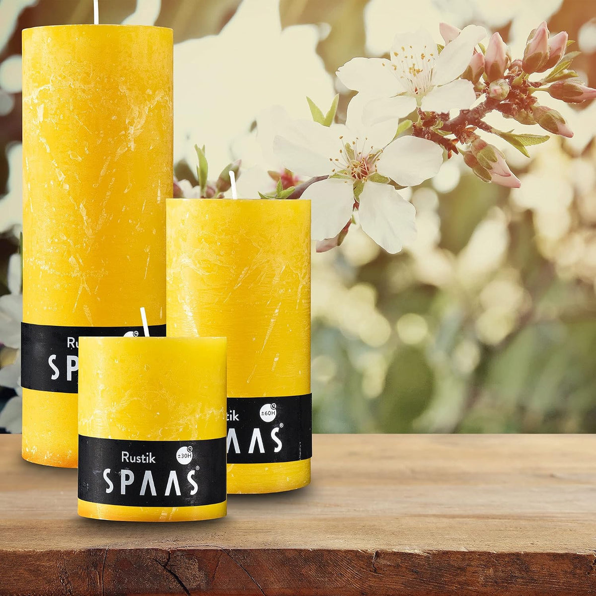SPAAS Rustic Yellow Pillar Candles - 2.7" X 3" Decorative Candles Set of 4 - Clean Burning and Dripless Unscented Rustic Pillar Candles for Home Decorations, Wedding Decor, Party, Spa Restaurant