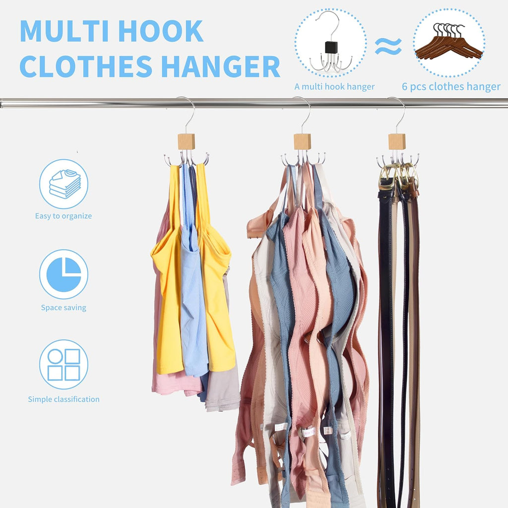 Tank Top Hanger,Rotatable Bra Hanger,Max 36 Storage Capacity Sports Bra Hangers,Space Saving Hangers for Dorm,Closet Organizers and Storage,Closet Organizer for Belt,Scarf, Purse,Wood