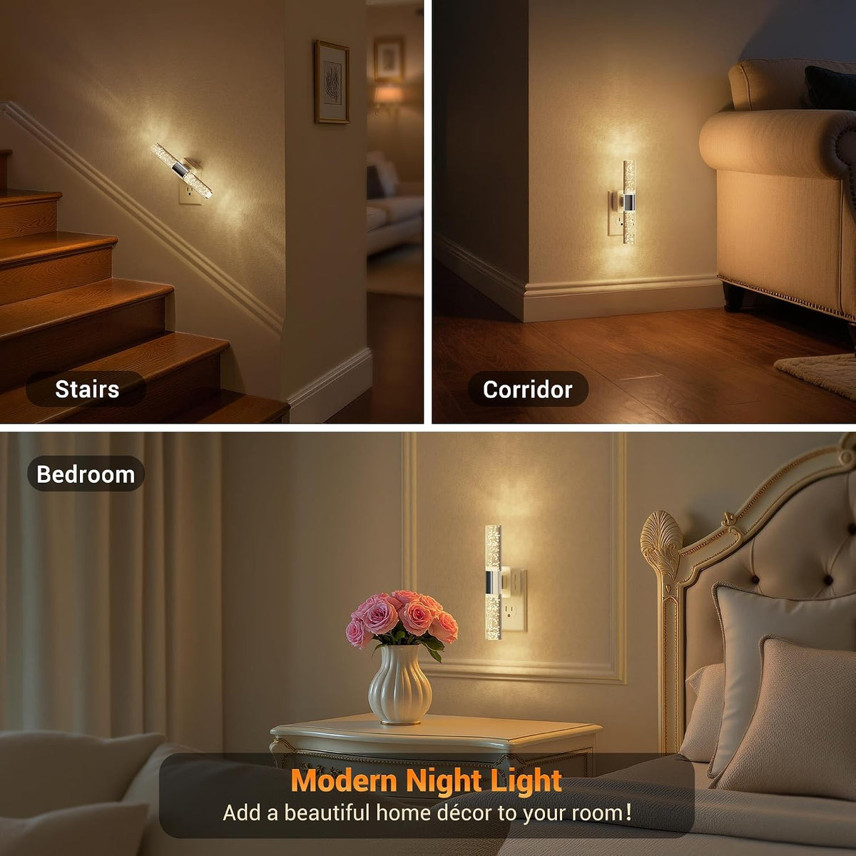 JandCase Night Lights Plug into Wall, 180° Rotating 2 Pack 3000K Soft Light