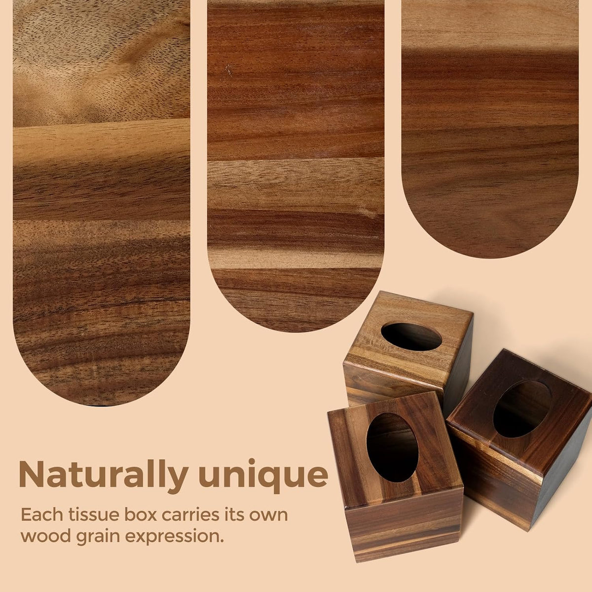 Acacia Wood Tissue Box Cover, Square Wooden Tissue Box Holder for Bathroom