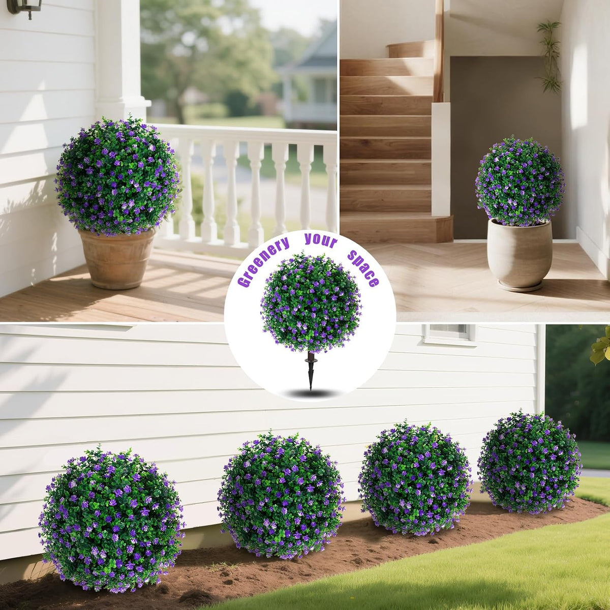 Yangrass 2Pack Artificial Purple Flower Topiary Ball Tree with Ground Spike