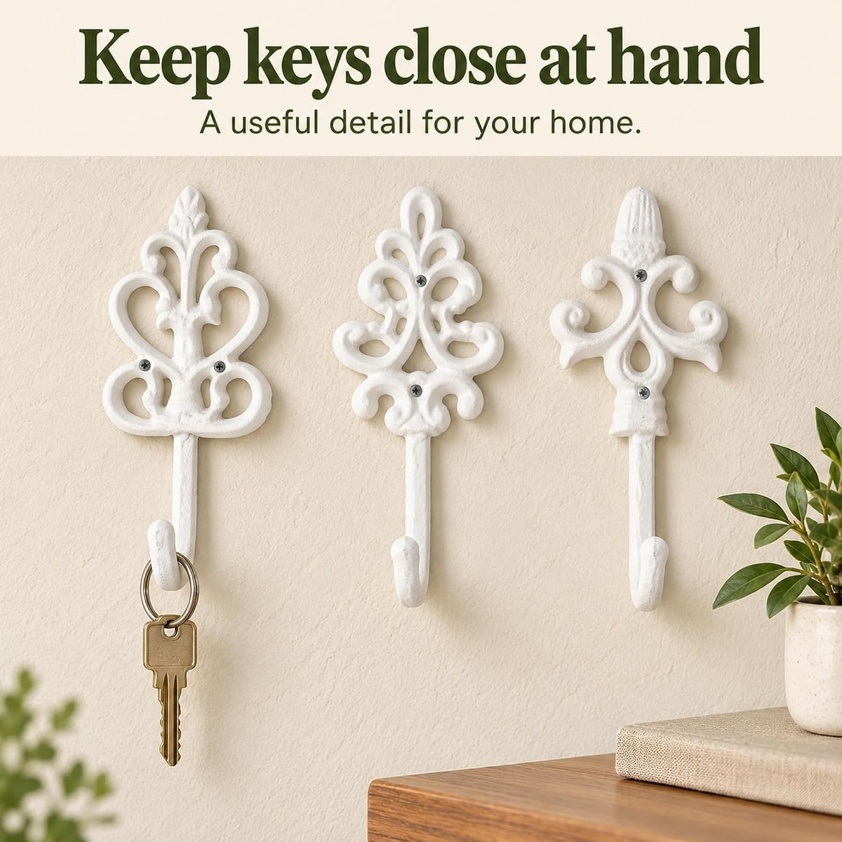 Comfify Pure White Cast Iron Wall Hooks Set of 3 – Farmhouse Coat Hooks