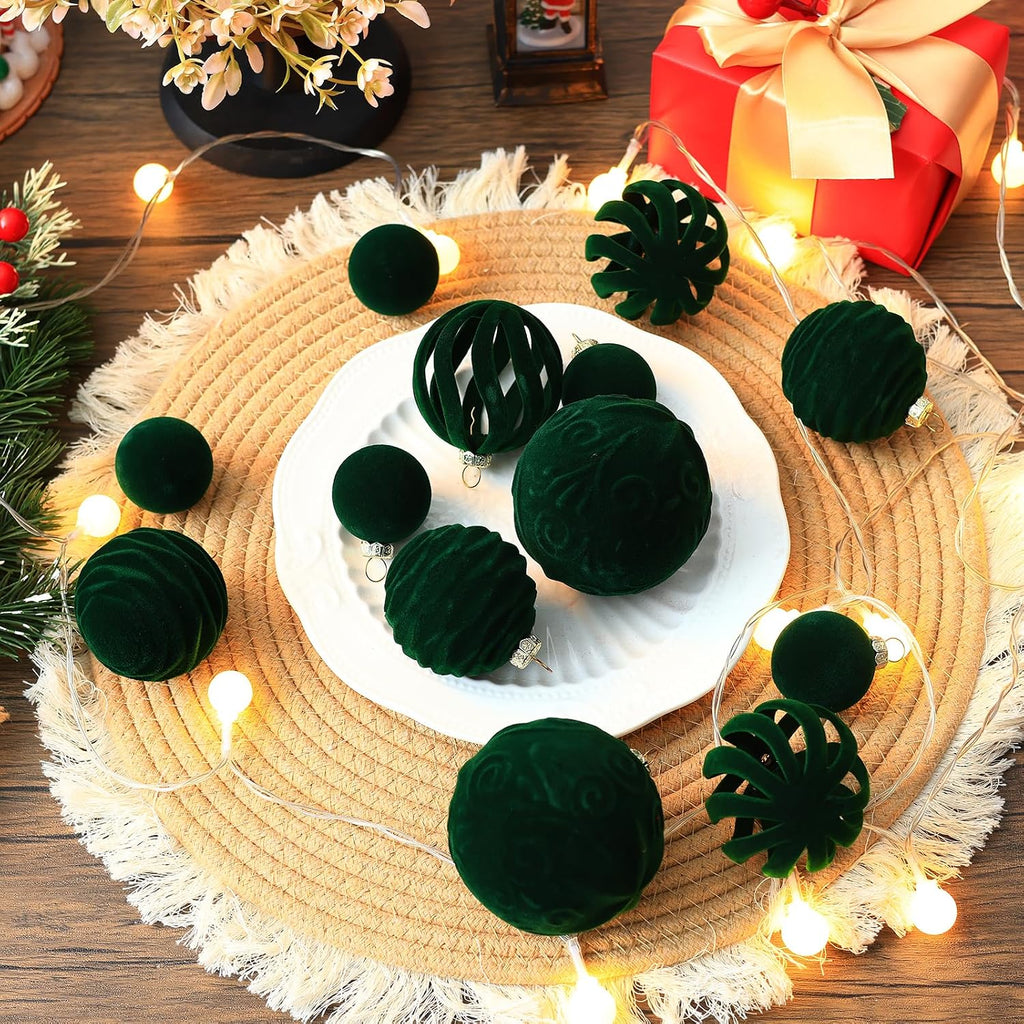 36Pcs Velvet Shatterproof Christmas ball Ornaments Set(Dark Green)